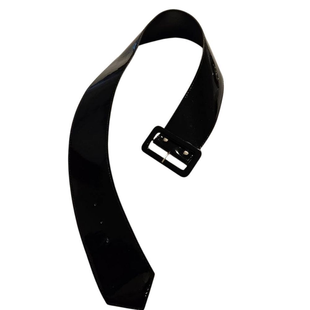 Wide Black Faux Patent Leather Belt waist 30"-32" Like NEW